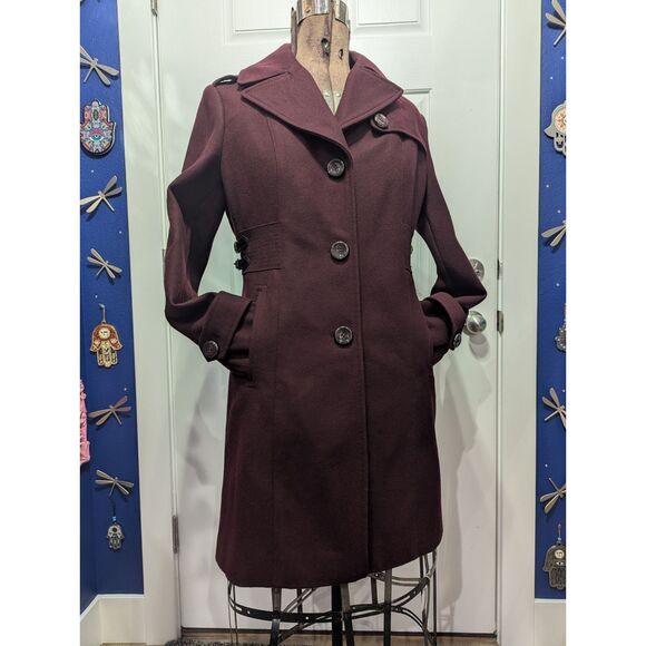 Kenneth Cole Women’s 10 Long Wool Dress Coat A-Line Fit & Flare Buckle Detail Me - Picture 3 of 16